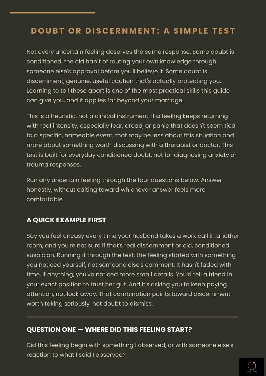 Preview of the Doubt or Discernment test from The Woman Underneath The Contract.